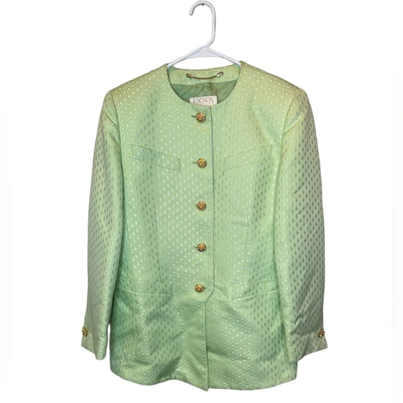 ESCADA Couture Women's Light Green Blazer Jacket Diamond Pattern Size 40